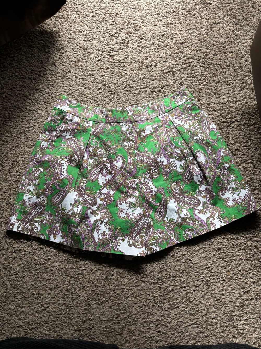 L'AGENCE Green and Purple Paisley Mini Shorts